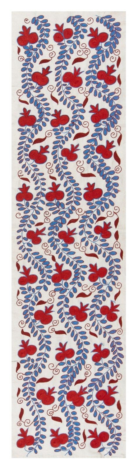 Nappe textile Suzani asiatique 1,7 x 6,3 ft. Couvre-lit brodé en coton et soie