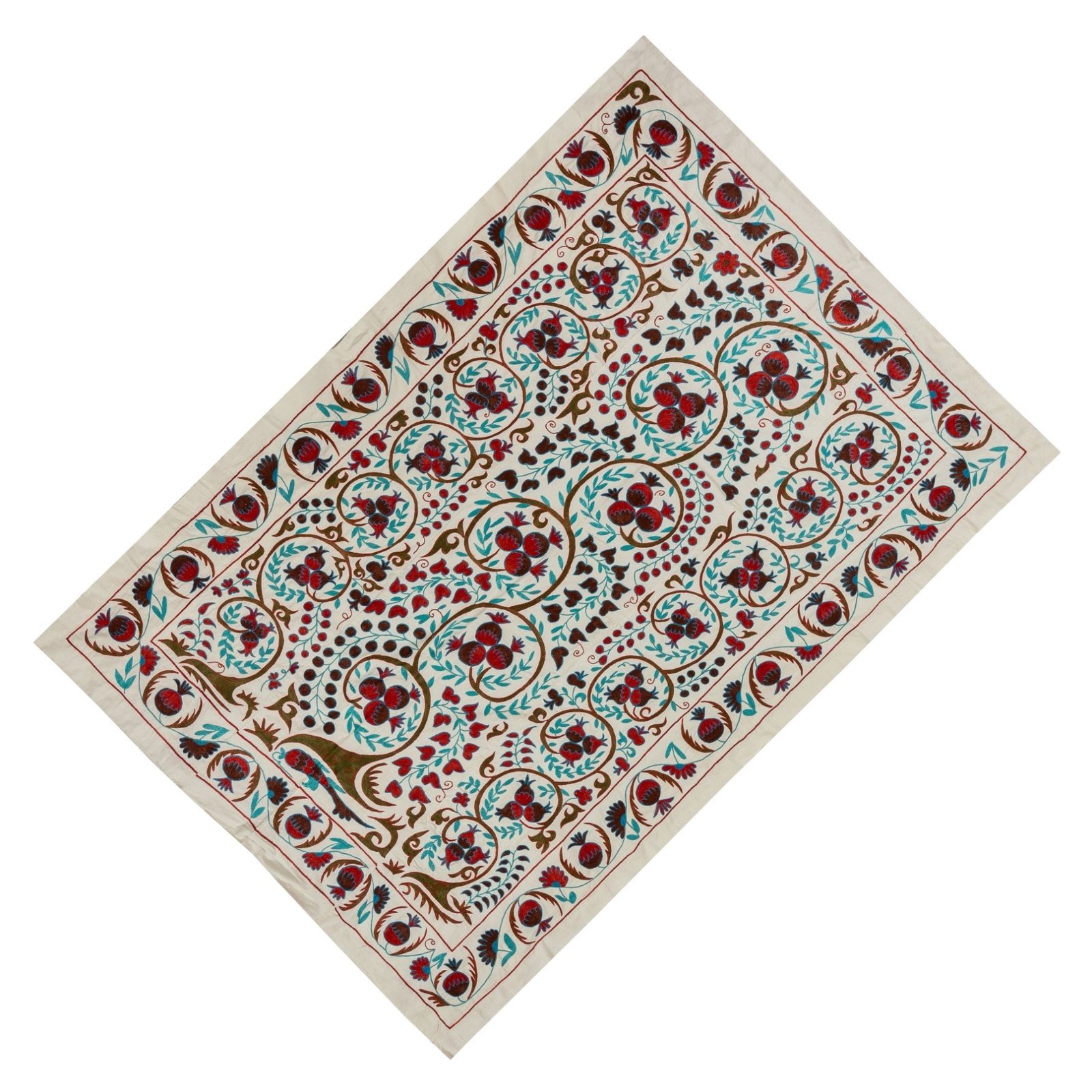 4.8x7 Ft Brand New Uzbek Suzani Textile. Embroidered Silk & Cotton Wall Hanging photo 642.0