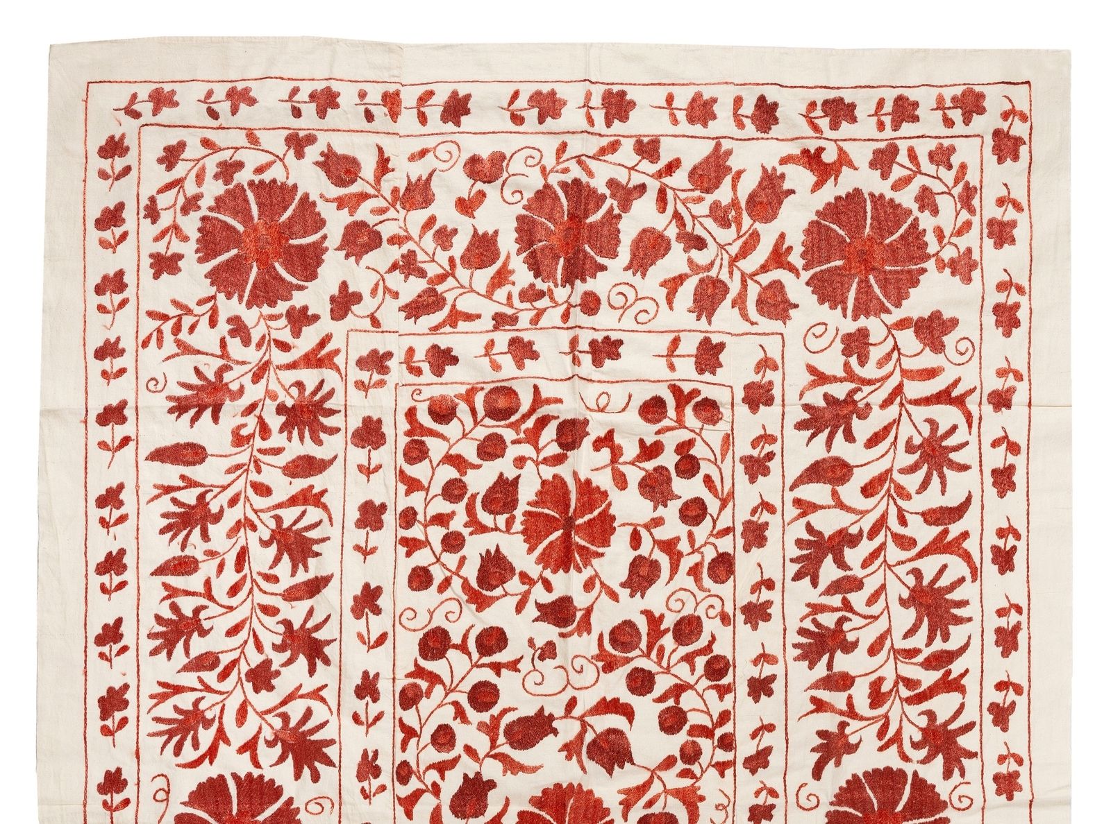 Textile suzani ouzbek, 4,8 x 7 ft - Couvre-lit brodé en coton et soie photo furniture