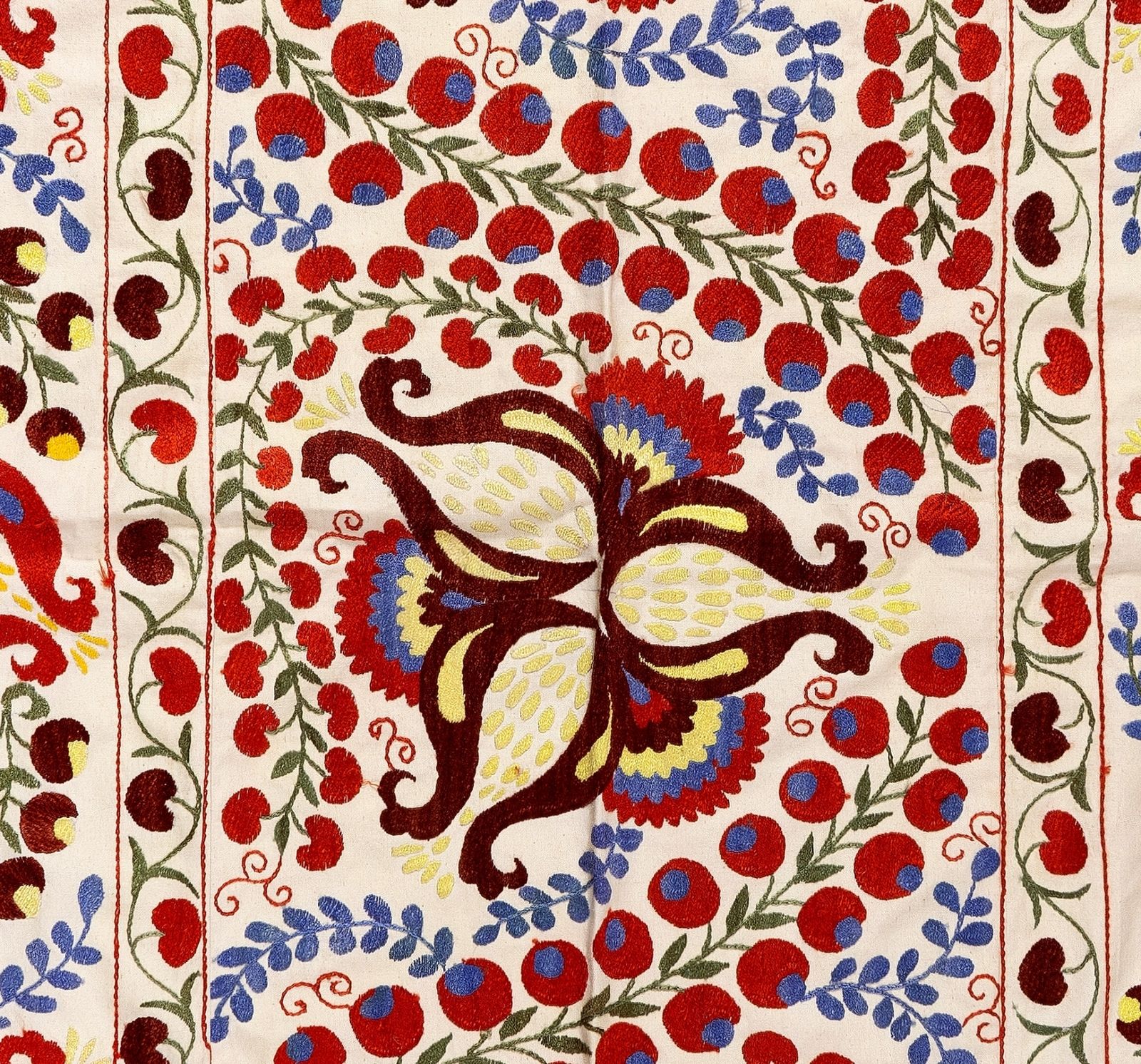 Textile Suzani ouzbek, 140 x 217 cm. Couvre-lit brodé coton et soie Rs65 photo Textiles