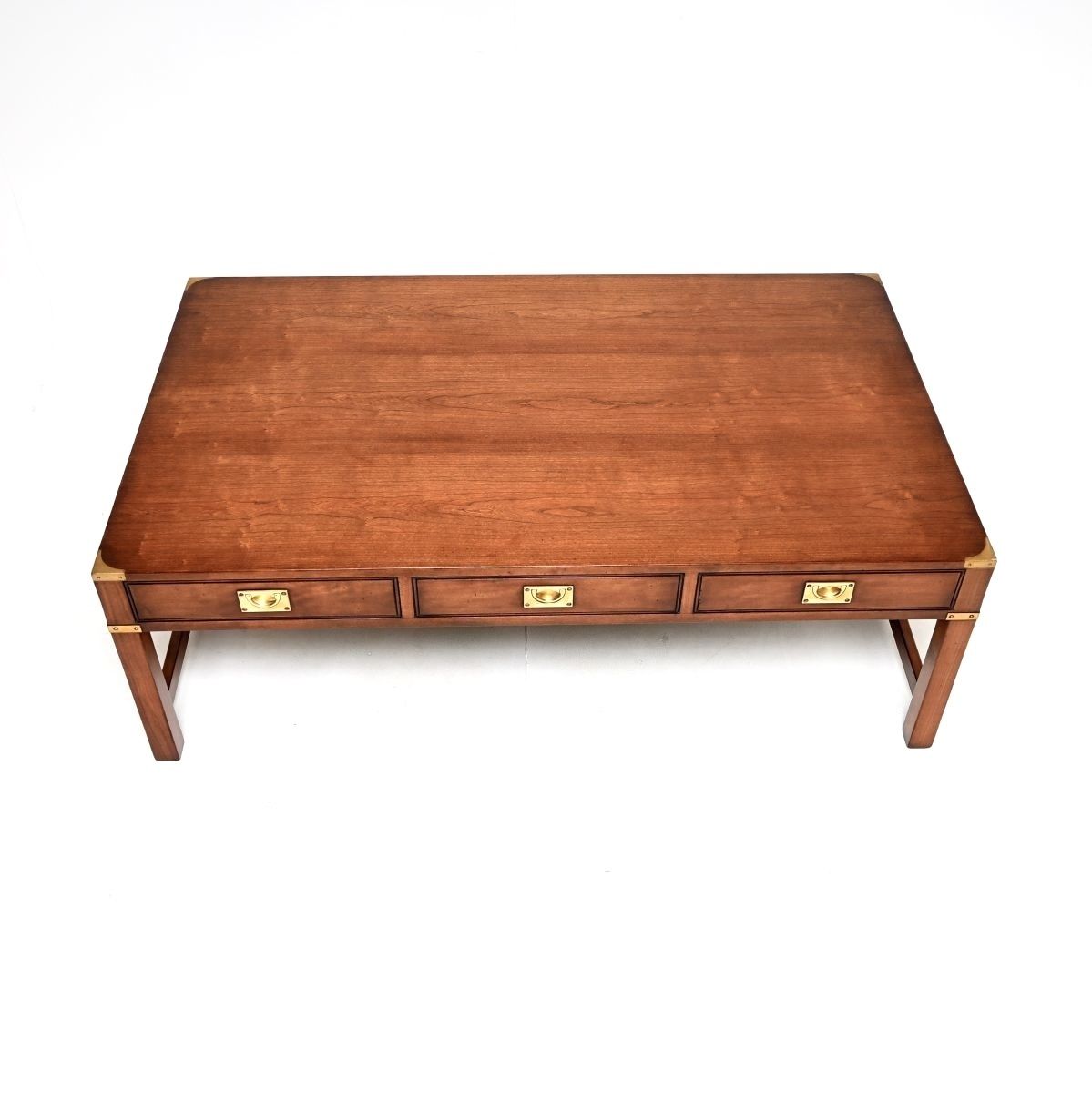 Large Antique Mahogany And Brass Military Campaign Style Coffee Table photo for sale