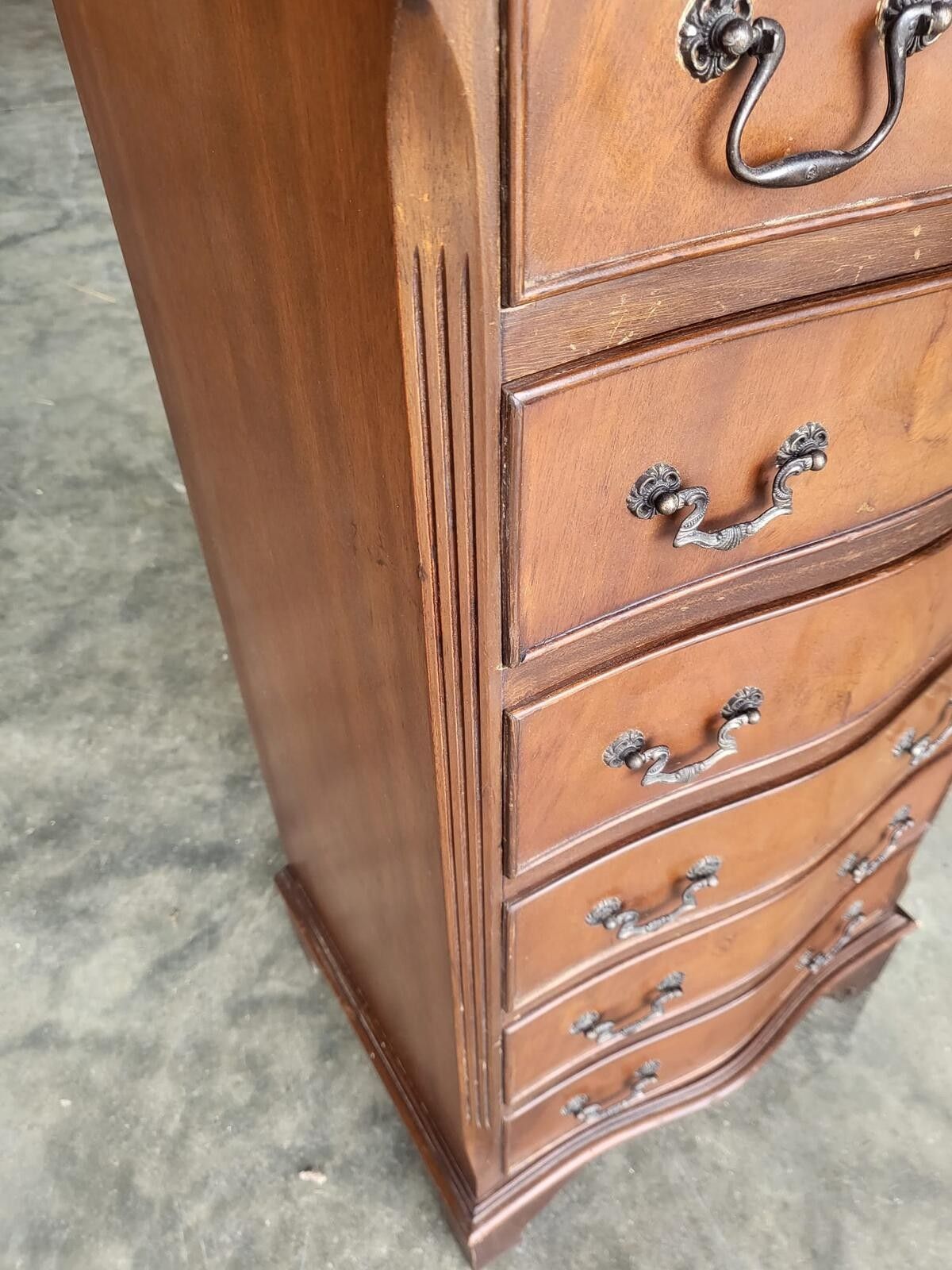 Antique Repro Small Tall Slim Serpentine Chest Of 6 Drawers photo furniture