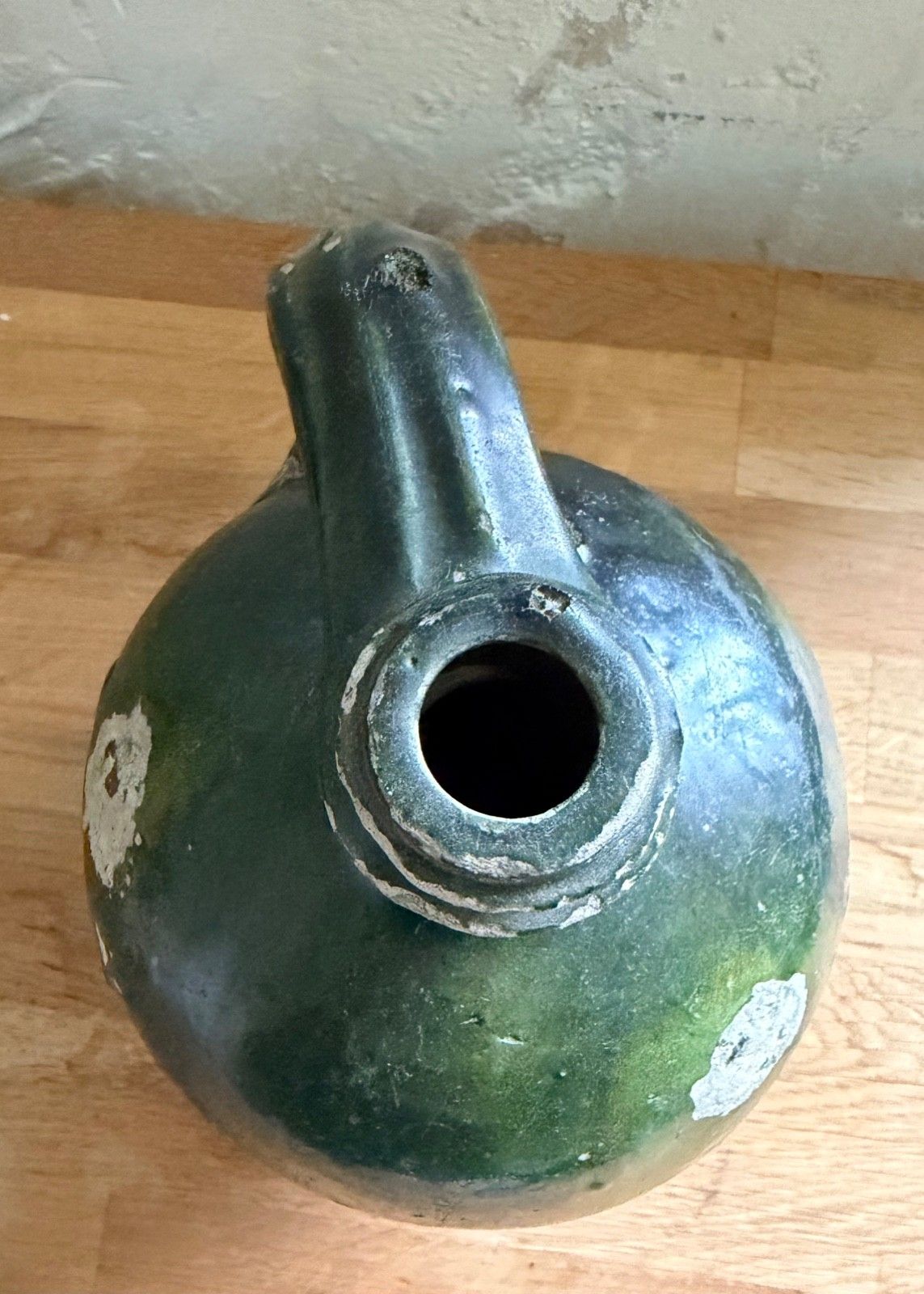 Antique 19thc French Jug Pitcher Olive Oil Sadirac Green Glaze 21cm Terracotta photo vinterior