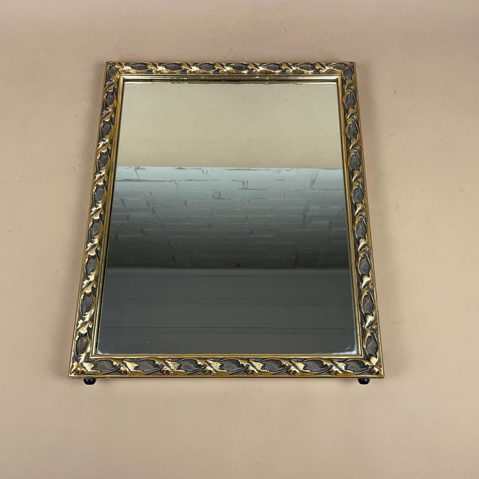 Vintage Freestanding Mirror Gold Gilt Wood Frame Portrait Dressing Room Tabletop Ornate Gilded Bedroom Vanity Decorative Rectangle Wooden photo vintage