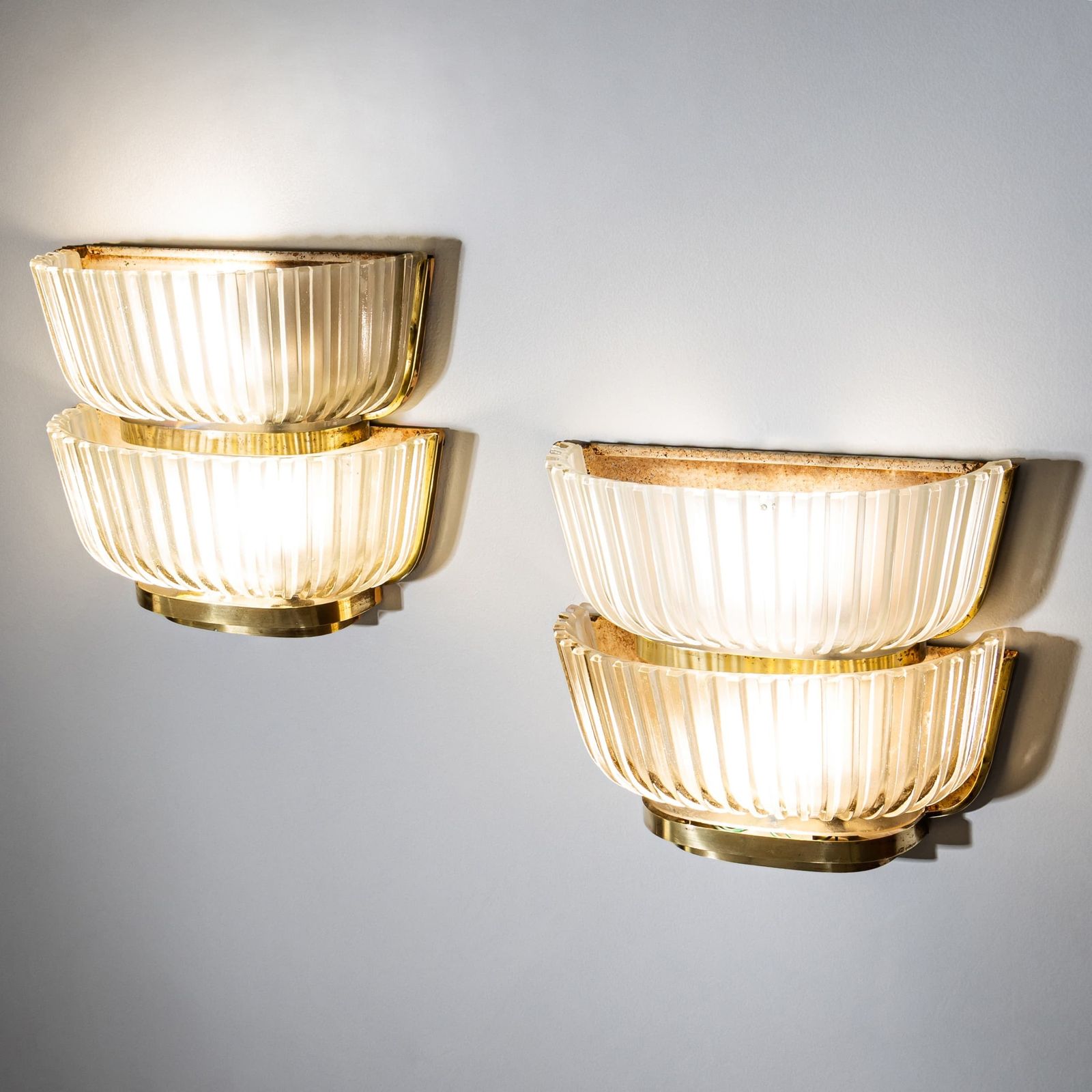 Pair Of Art Deco Glass Wall Lights, Attributed To Archimede Seguso, Italy, 1940s