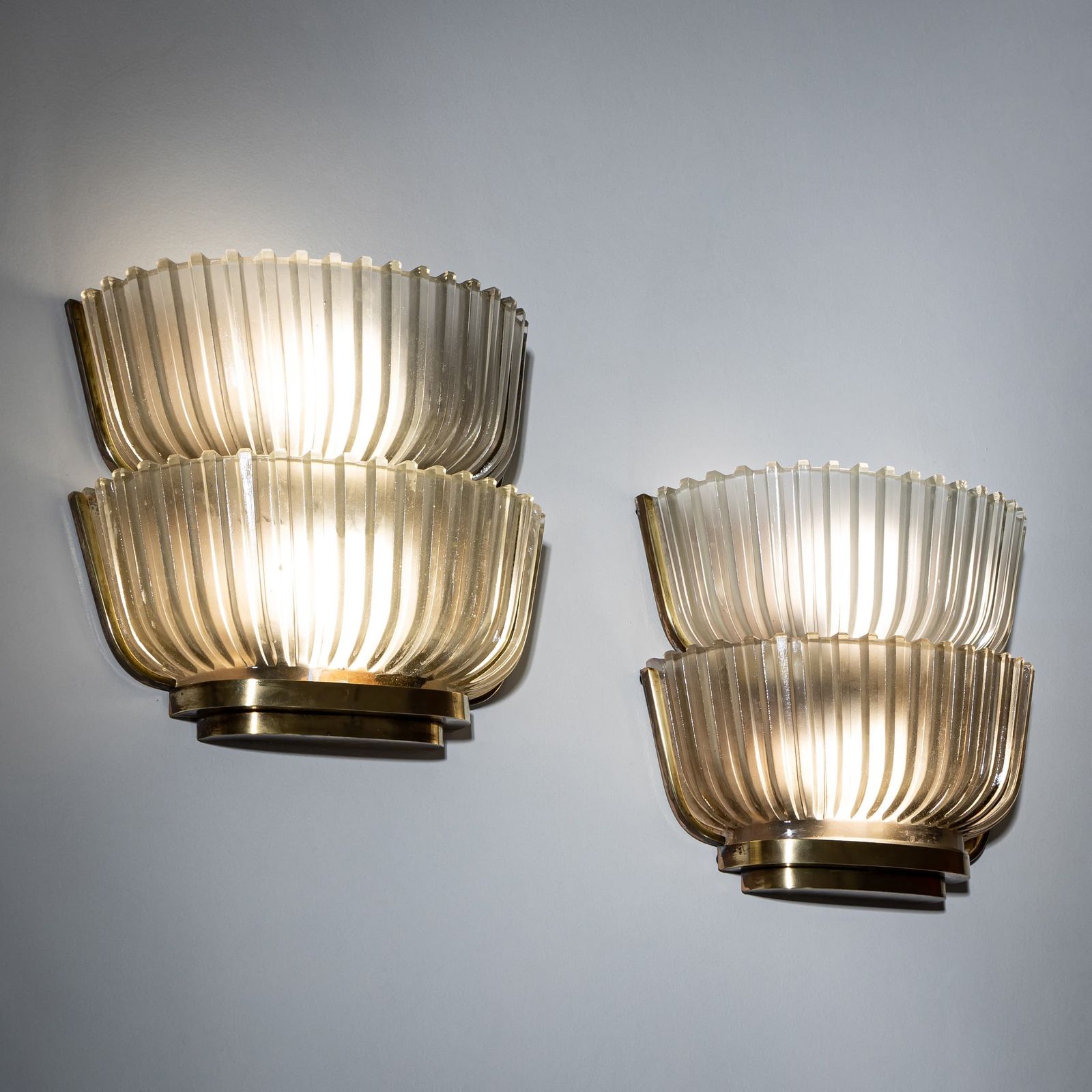 Pair Of Art Deco Glass Wall Lights, Attributed To Archimede Seguso, Italy, 1940s photo for sale