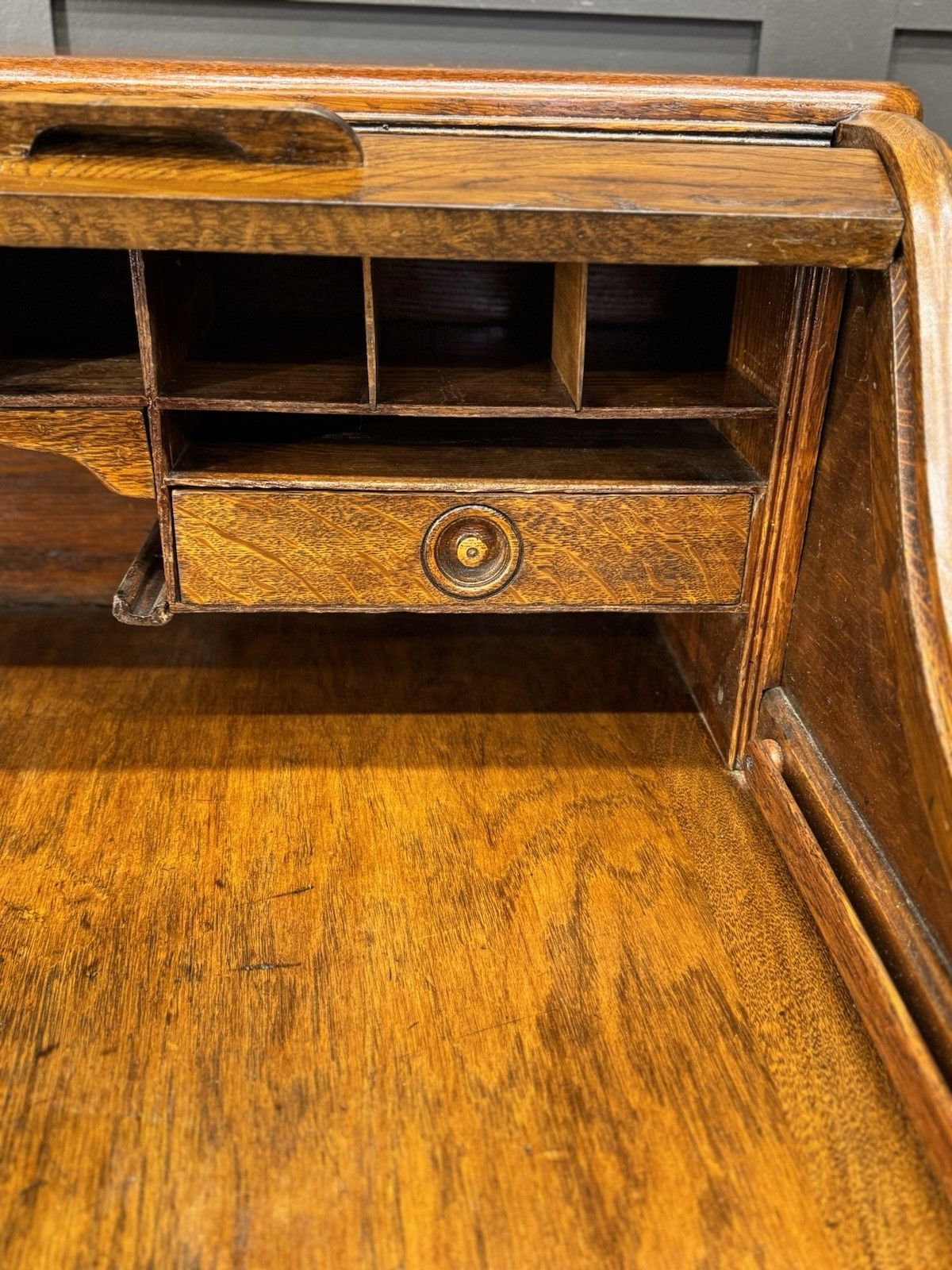 Edwardian Oak Roll Top Pedestal Desk Writing Desk With Fitted Interior photo vintage