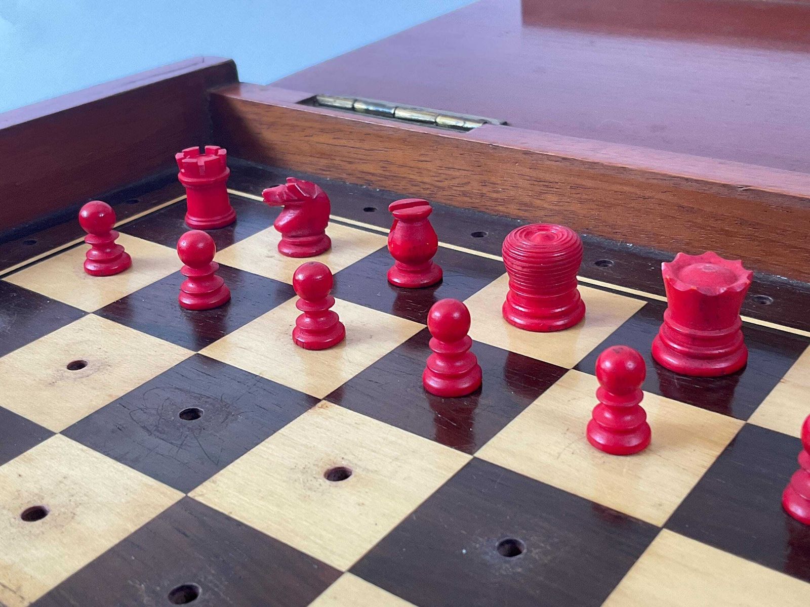 photo for sale Grand Victorian Bone Travel Chess Set – Peter Robinson Oxford St. London – C. 1890