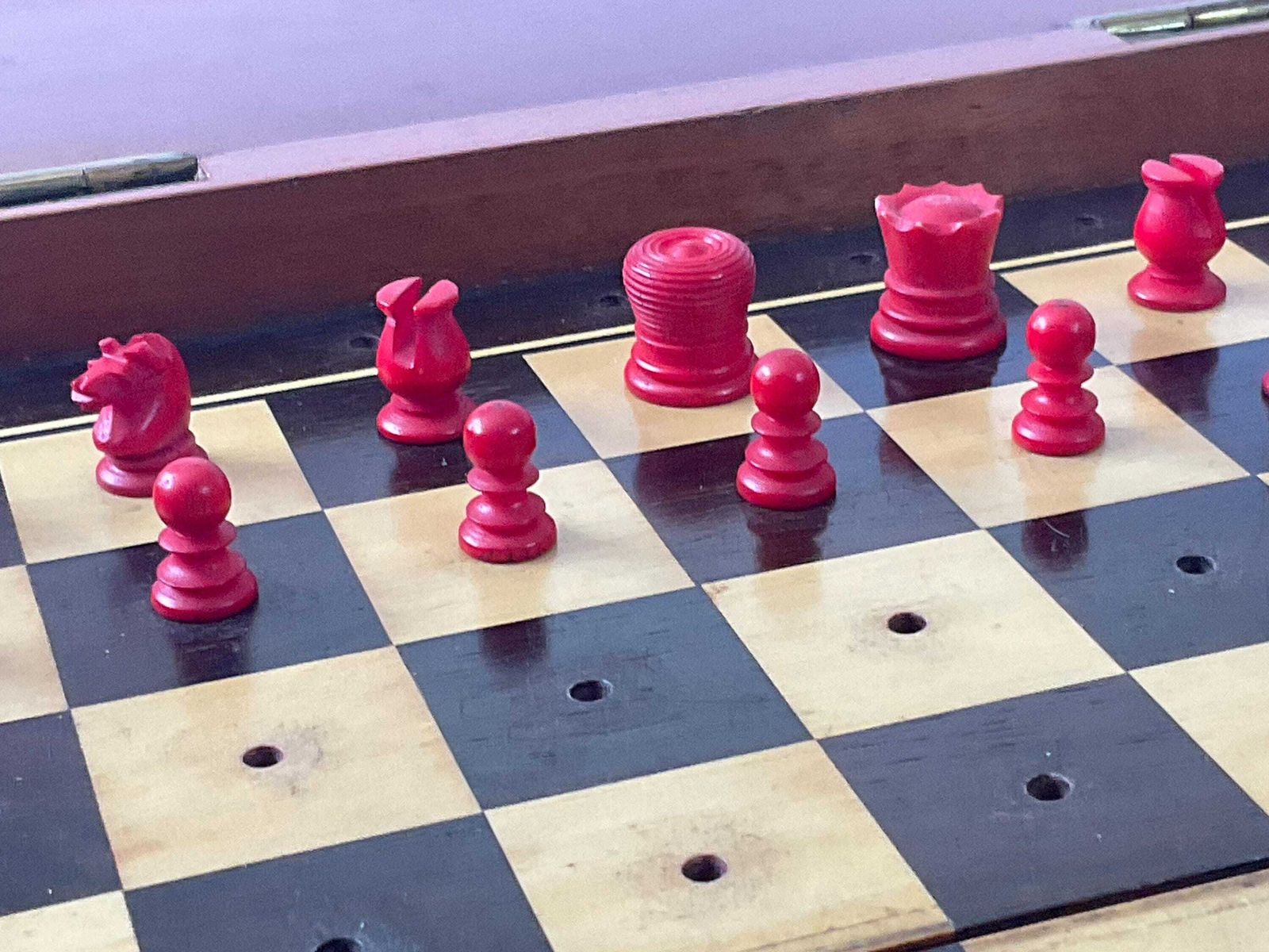 photo buy Grand Victorian Bone Travel Chess Set – Peter Robinson Oxford St. London – C. 1890