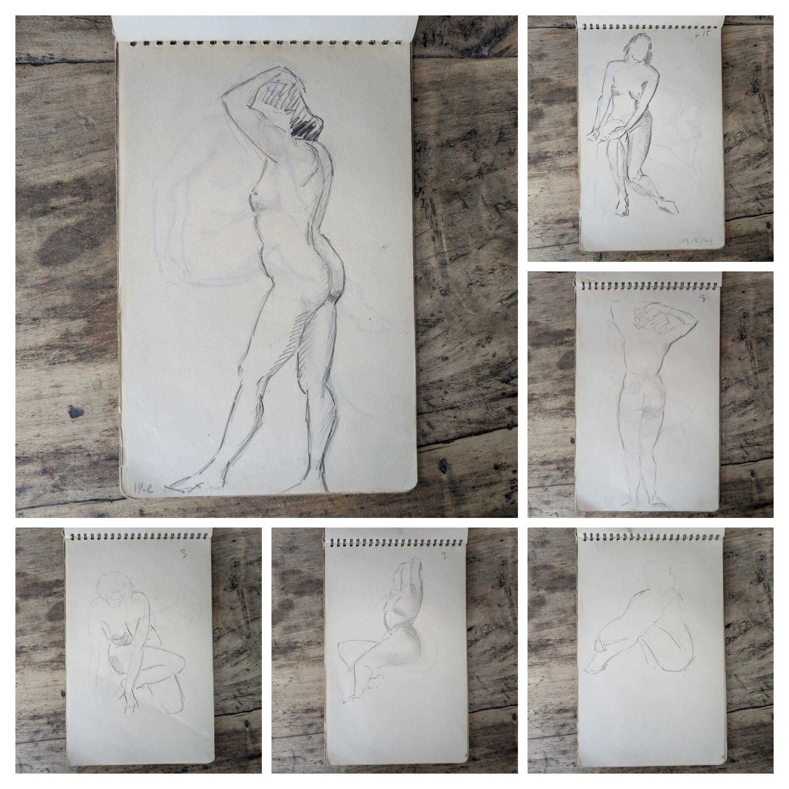 1940s Canson Sketchbook, Original French Life Drawings Figure Studies 47 Pages photo vinterior