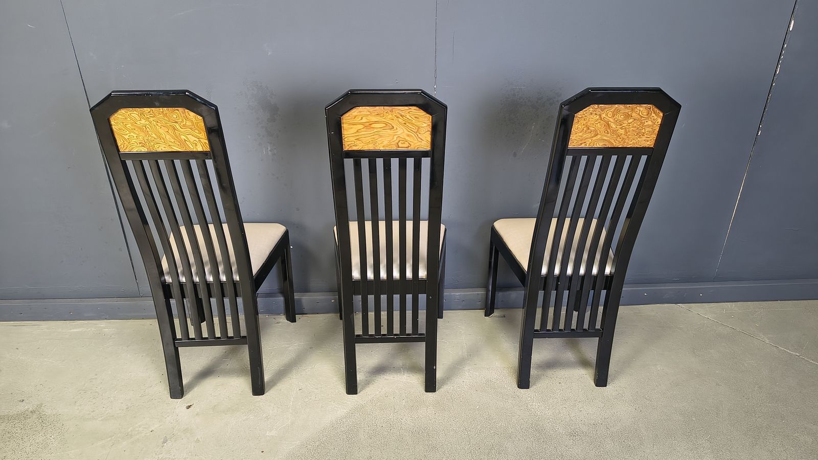 Vintage Burl Wood And Lacquer Dining Chairs, 1980s photo buy