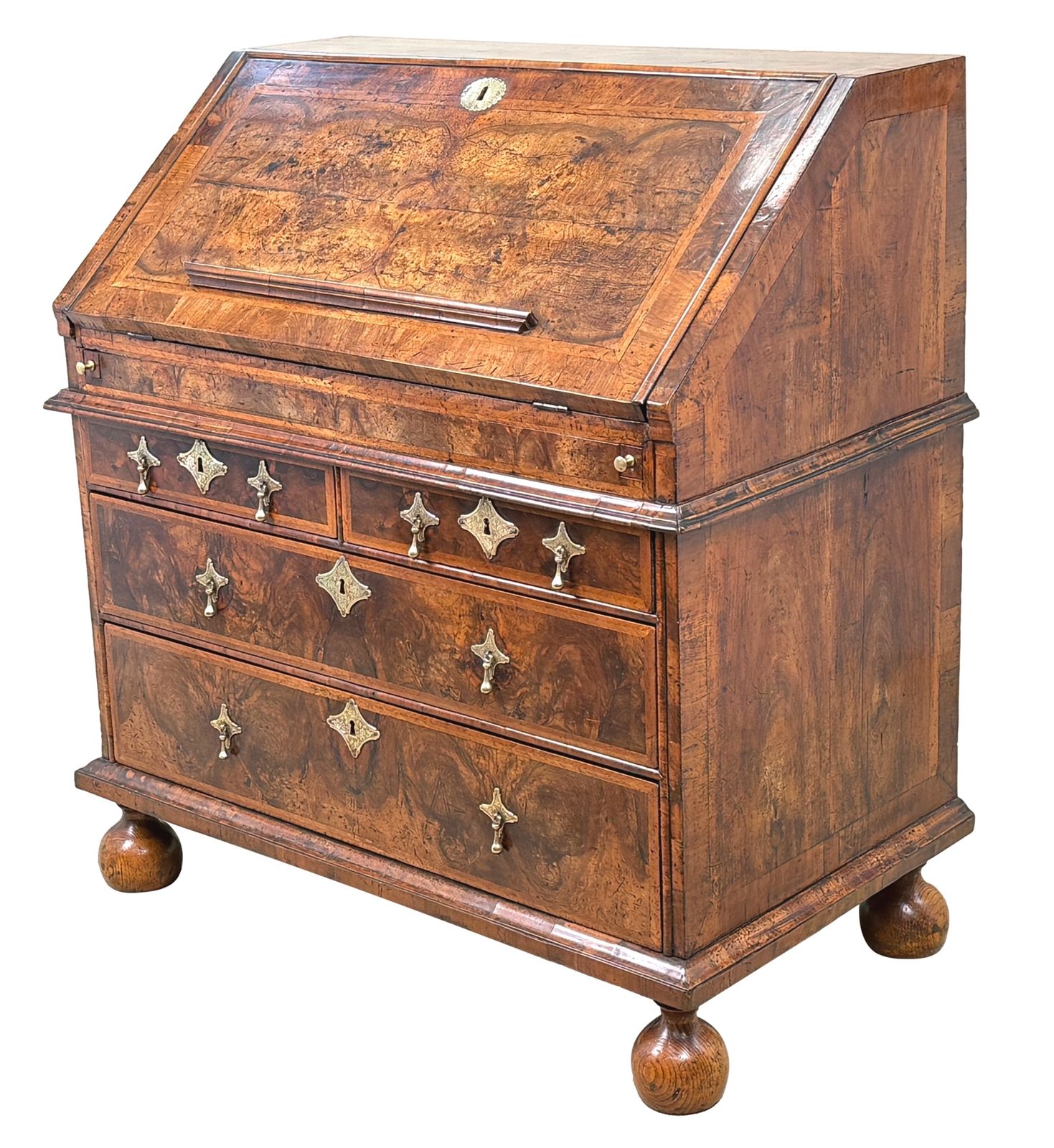Queen Anne Period Early 18th Century Walnut Bureau (England, Circa 1705)