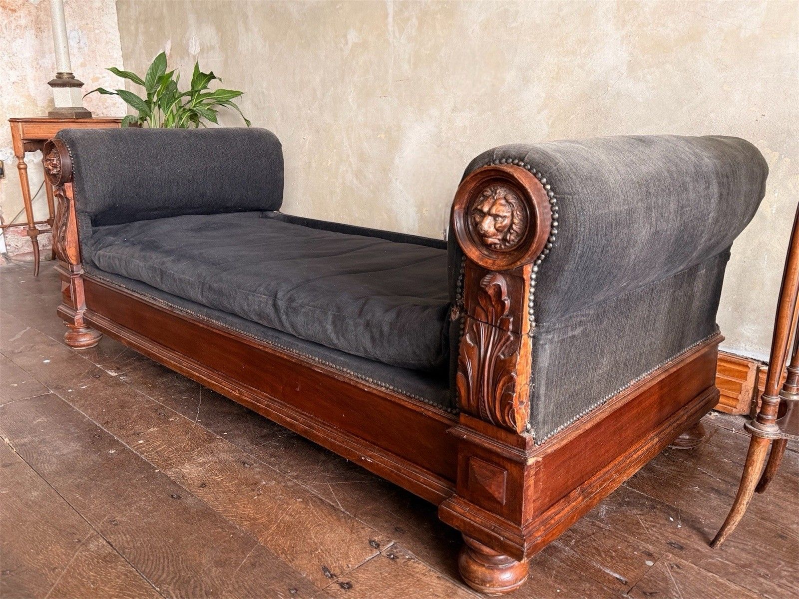 Rare Grey Black Antique Drop End Window Seat Daybed Chaise Longue Sofa 1880 C photo Furniture