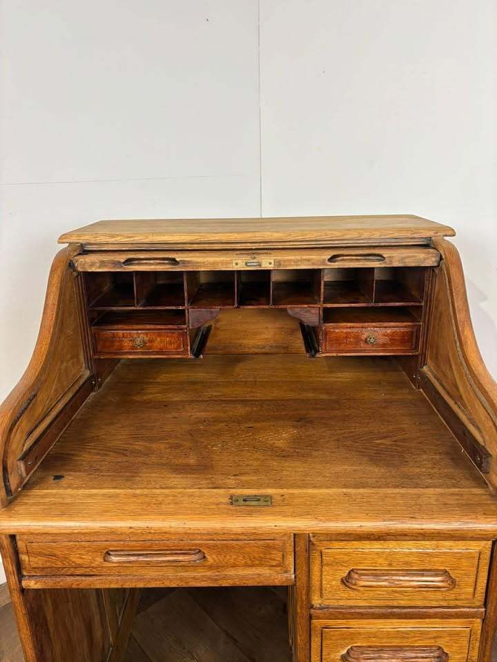 Edwardian Oak Small Roll Top Desk photo for sale