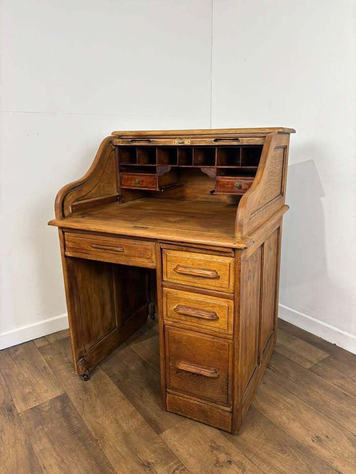 Edwardian Oak Small Roll Top Desk photo vinterior