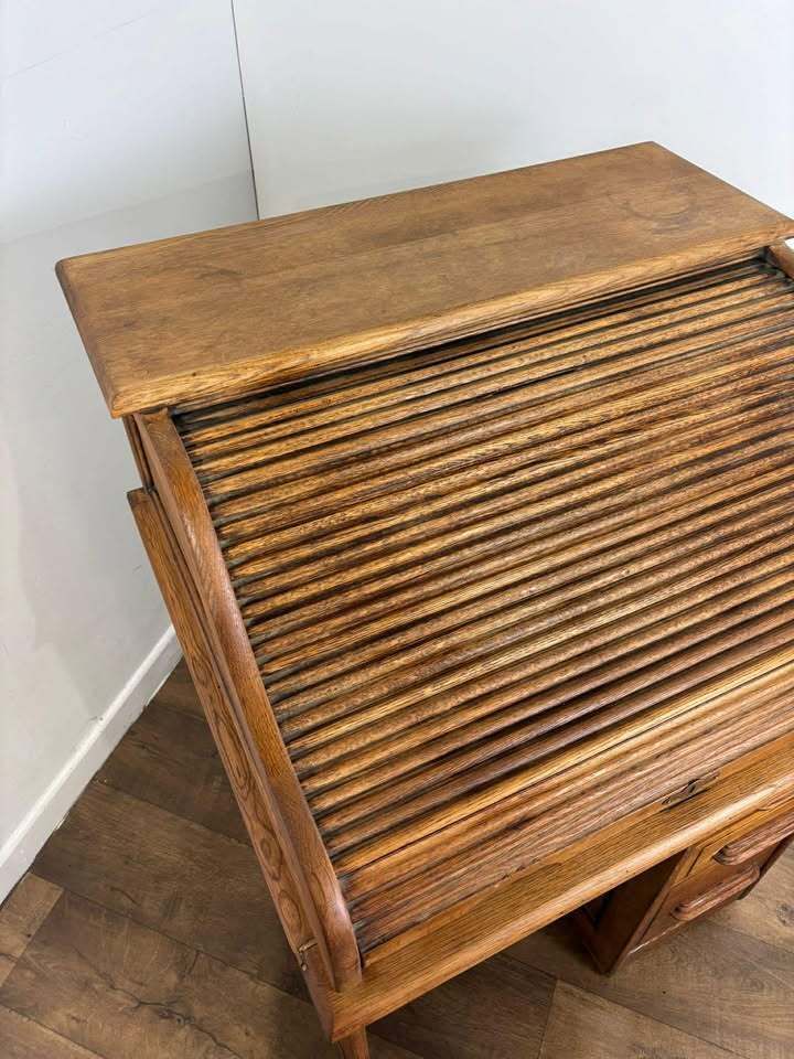 Furniture Edwardian Oak Small Roll Top Desk photo