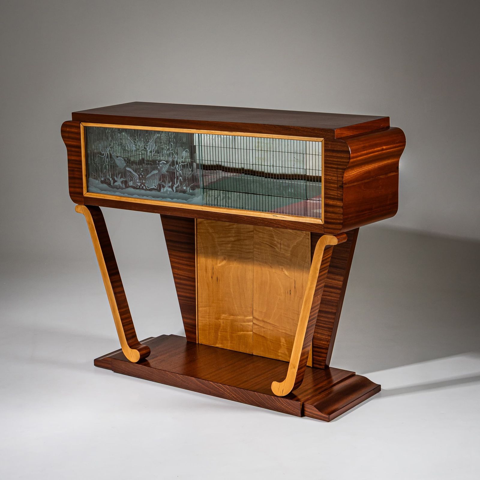 Bar Cabinet With Etched Underwater Scene, Italy, Mid 20th Century photo buy