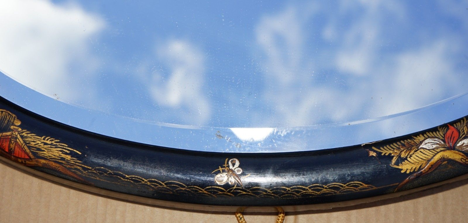 photo furniture Lovely Antique Chinese Chinoiserie Oval Framed Mirror With Ornate Hand Paintings
