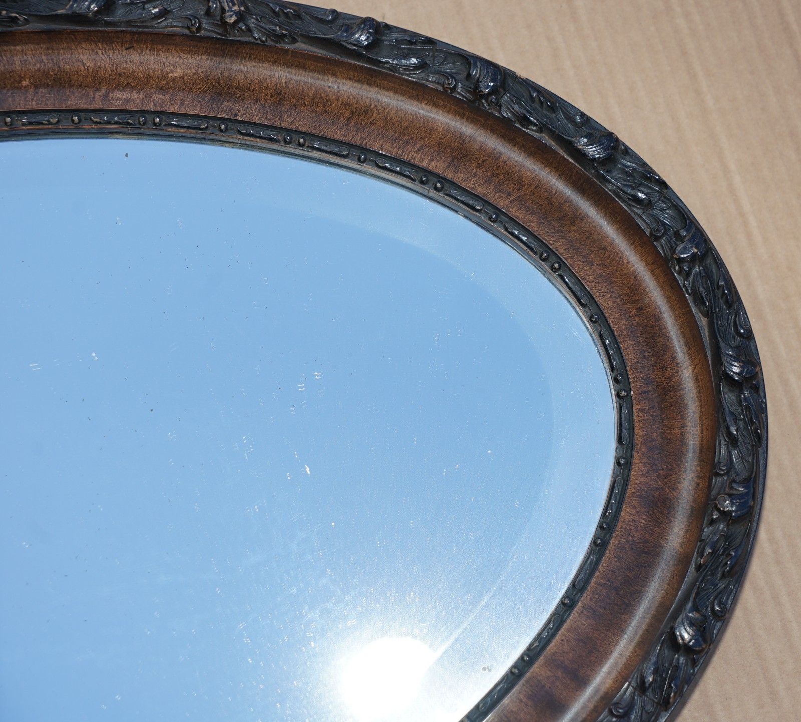 Stunning Antique Victorian Hand Carved Flamed Mahogany Framed Oval Mirror photo Home Decor