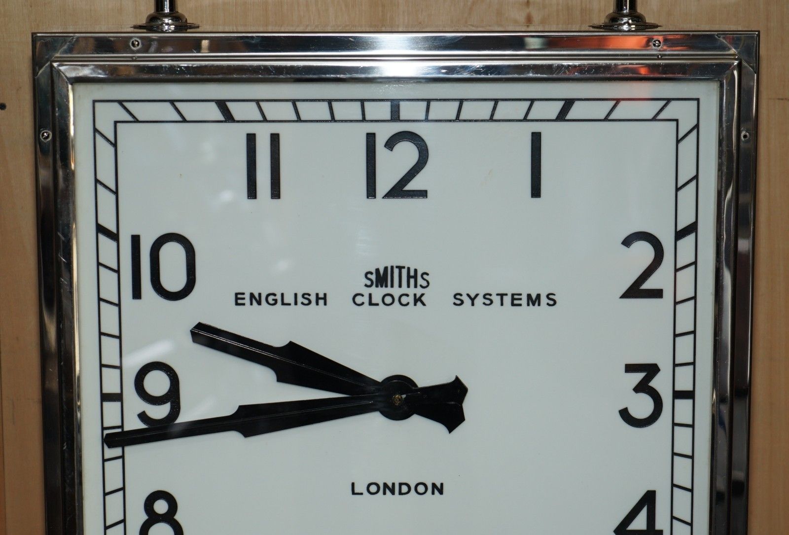 Huge 1920's Art Deco Chromium Plated Smiths Double Sided Ceiling Mounted Clock photo for sale