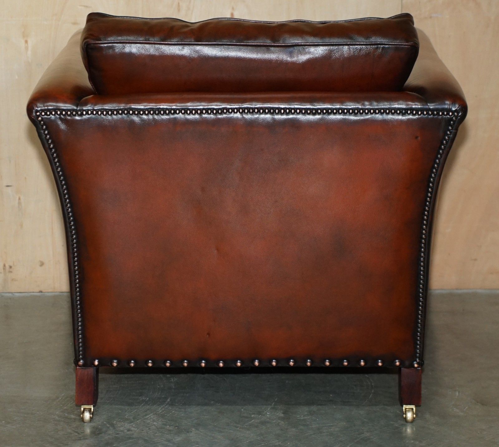 photo buy Fully Restored Victorian Style Brown Leather Armchair With English Brass Castors
