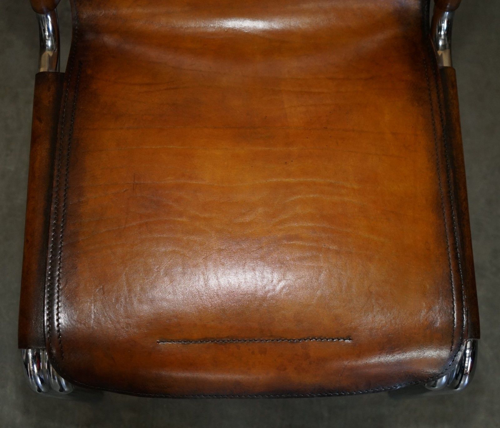 Four Restored Acerbis Jot Giotto Stoppino Brown Leather Chrome Dining Chairs photo vintage