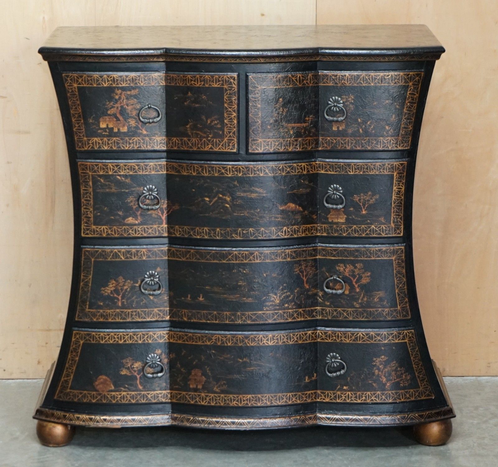 Sublime Antique Style Chinese Chinoiserie Painted & Lacquered Chest Of Drawers photo for sale