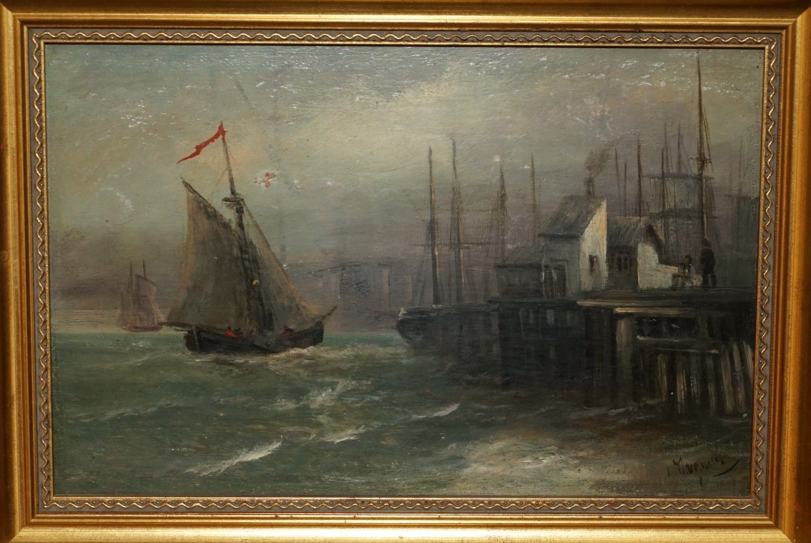 After William Anslow Thornley 1858 98 Nautical Oil Painting Titled Off The Wharf photo for sale