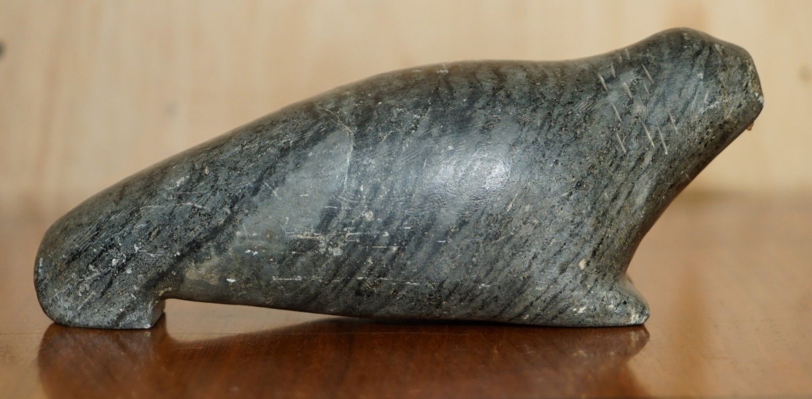 Original Signed With Serial Number Inuit Eskimo Soapstone Carving Walrus Statue photo for sale