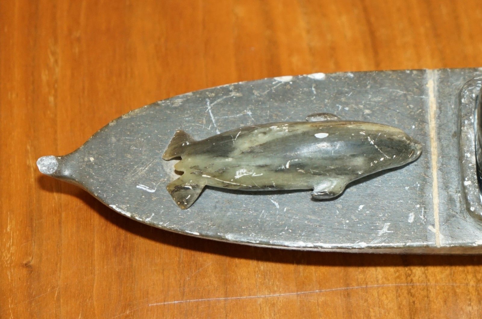 Fine Alex Patsauq 1917 Signed Serial Number Inuit Eskimo Soapstone Kayak Carving photo 995.0