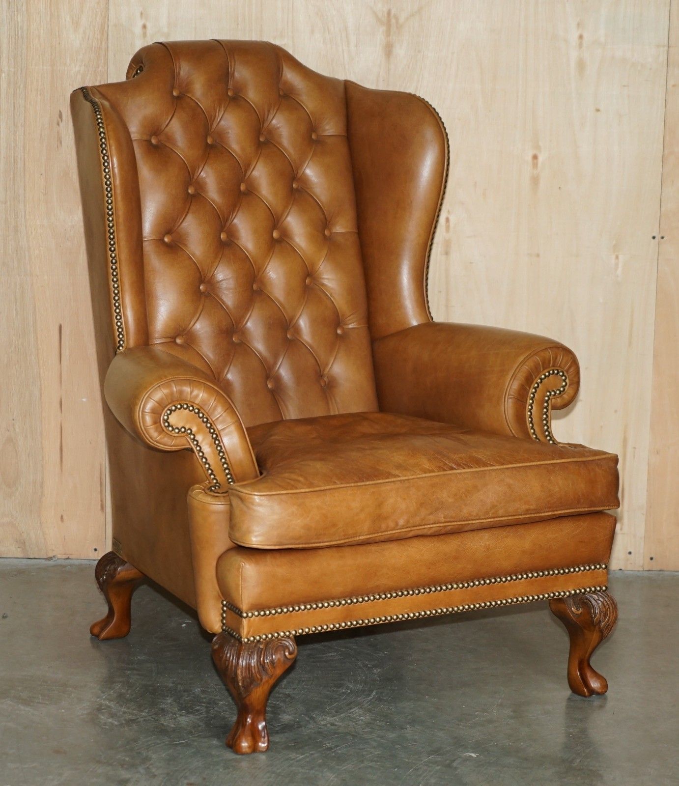 Luxury Provasi Italy Chesterfield Hand Dyed Brown Leather Wingback Armchair photo furniture