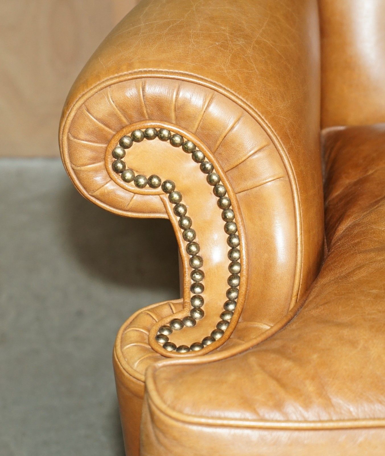 photo furniture Luxury Provasi Italy Chesterfield Hand Dyed Brown Leather Wingback Armchair