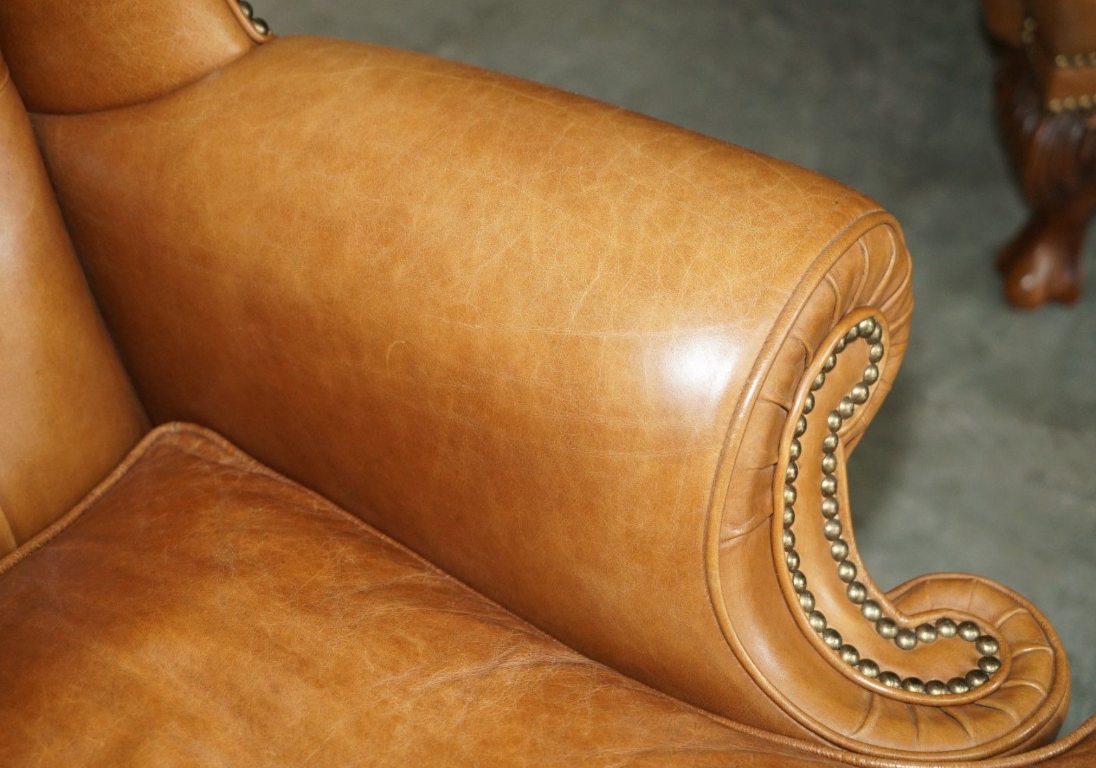 Furniture Luxury Provasi Italy Chesterfield Hand Dyed Brown Leather Wingback Armchair photo