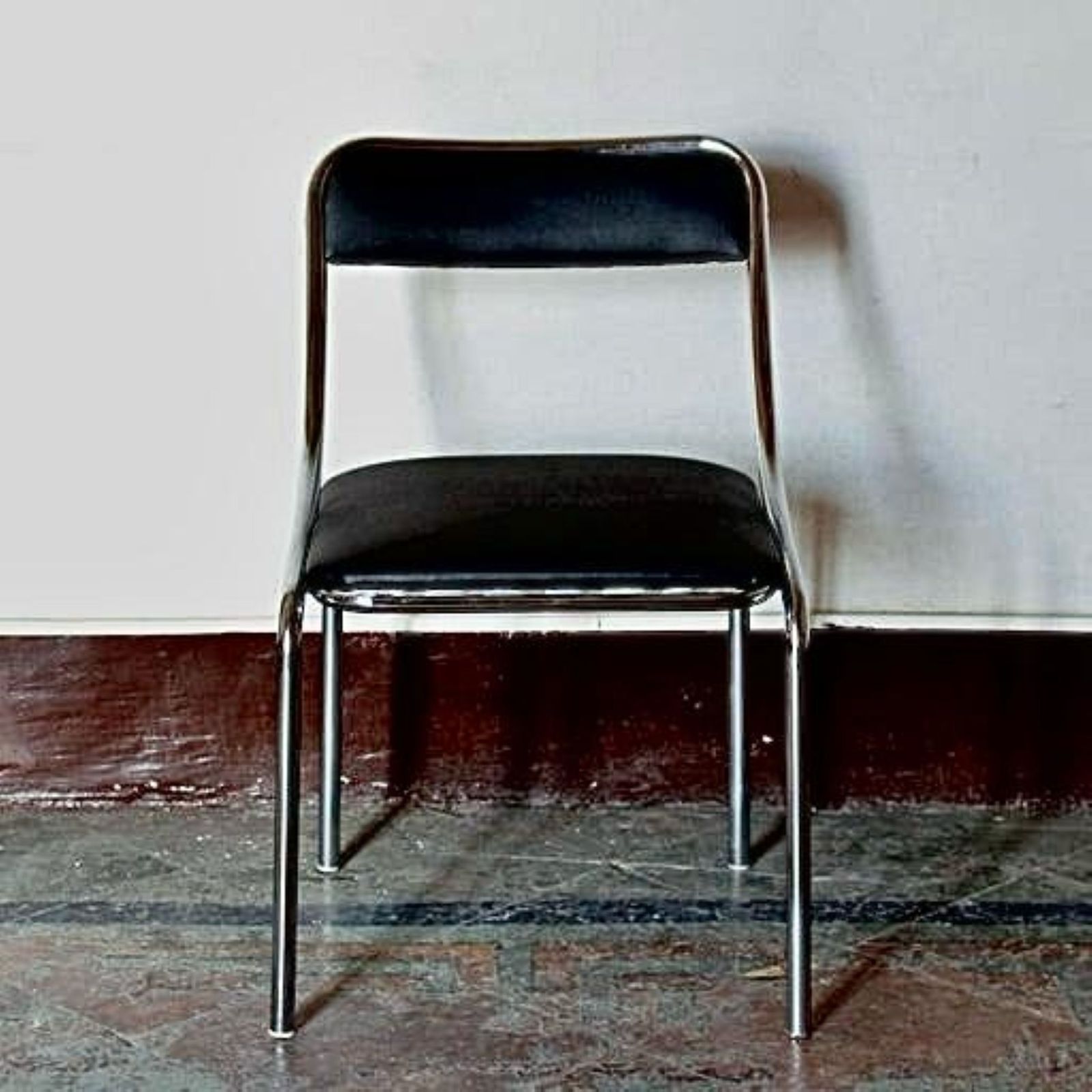 Set Of Four Vintage Chromed Dining Chairs, Faux Leather, Italy, 1970 photo buy