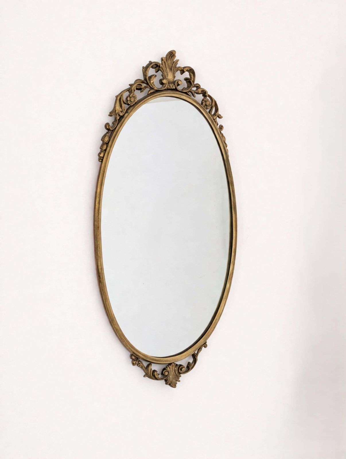 Mid Century Modern Italian Oval Bronze Cast Mirror Louis XV Baroque Style, 1950s photo furniture