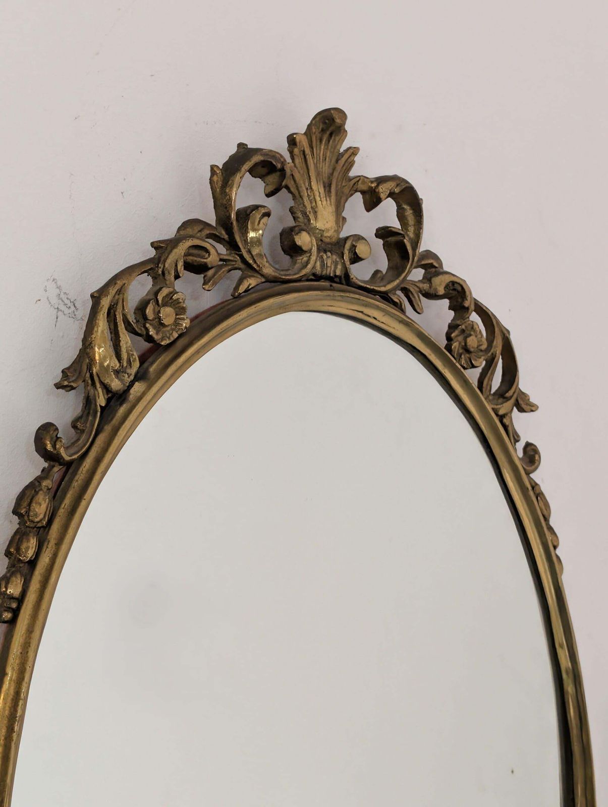 Mid Century Modern Italian Oval Bronze Cast Mirror Louis XV Baroque Style, 1950s photo for sale