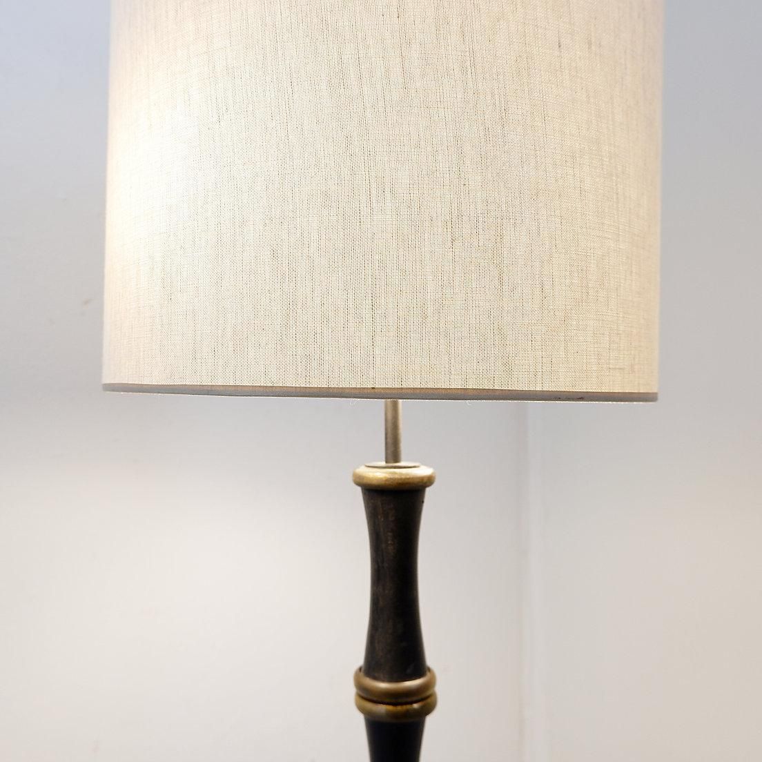 Tripod Floor Lamp In Wrought Iron And Brass With A Bamboo Style Stem photo for sale