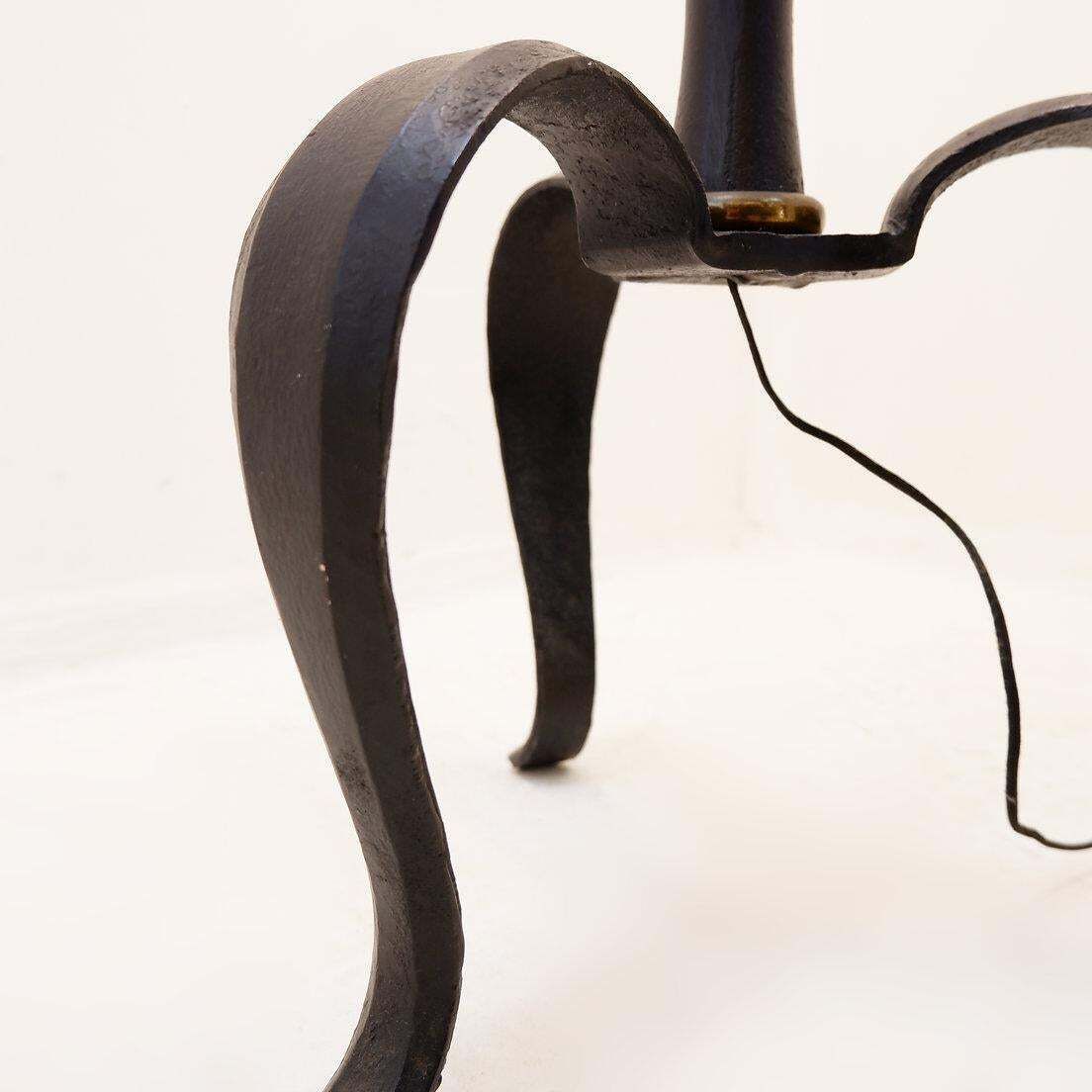 photo for sale Tripod Floor Lamp In Wrought Iron And Brass With A Bamboo Style Stem