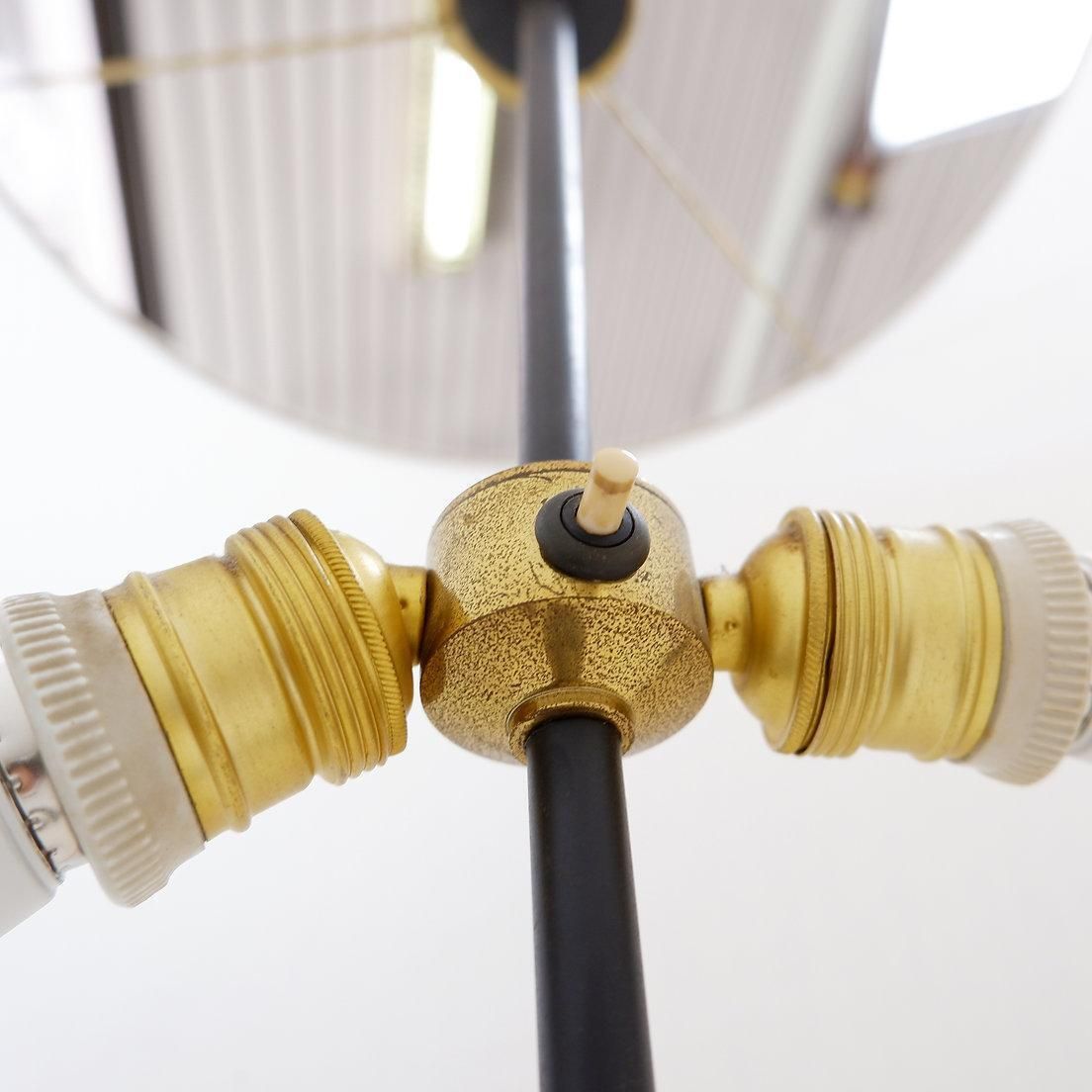 photo vintage Tripod Floor Lamp In Wrought Iron And Brass With A Bamboo Style Stem