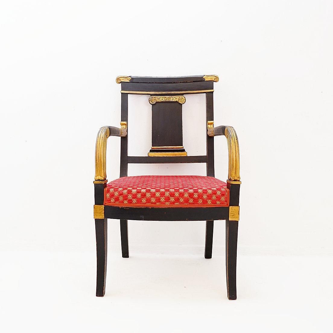 photo vintage Empire Style Black And Gold Armchair   19th Century