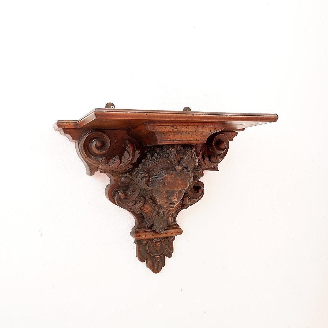 Antique Hand Carved Wooden Wall Shelf   19th Century photo Furniture