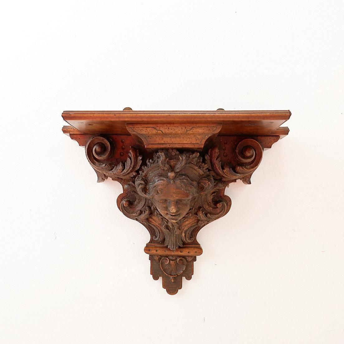 photo furniture Antique Hand Carved Wooden Wall Shelf   19th Century