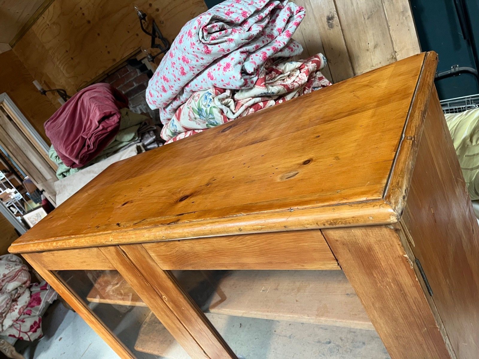 Antique/Vintage Glazed Pine Cupboard, Dresser Top, Bookcase Military Issue photo for sale