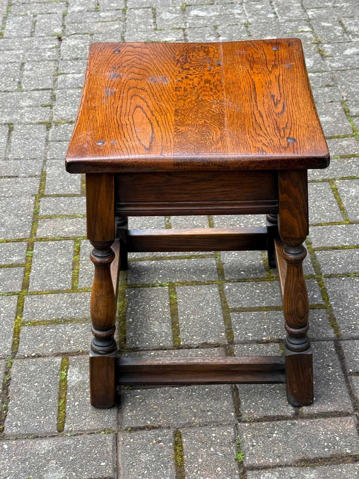 Antique Style Oak Joint Table Rustic Jacobean Revival Side Table   1960s To 70s Rustic Table 46cm W, 48cm H photo vinterior