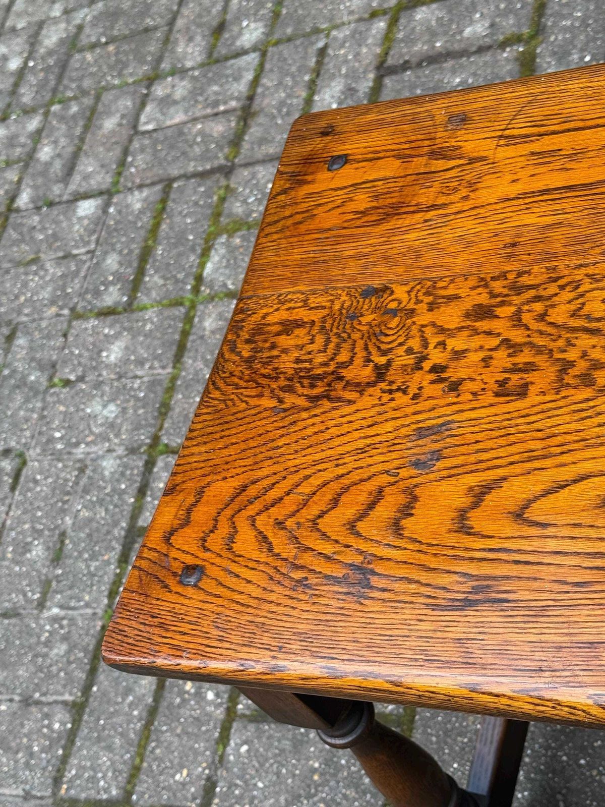photo furniture Antique Style Oak Joint Table Rustic Jacobean Revival Side Table   1960s To 70s Rustic Table 46cm W, 48cm H
