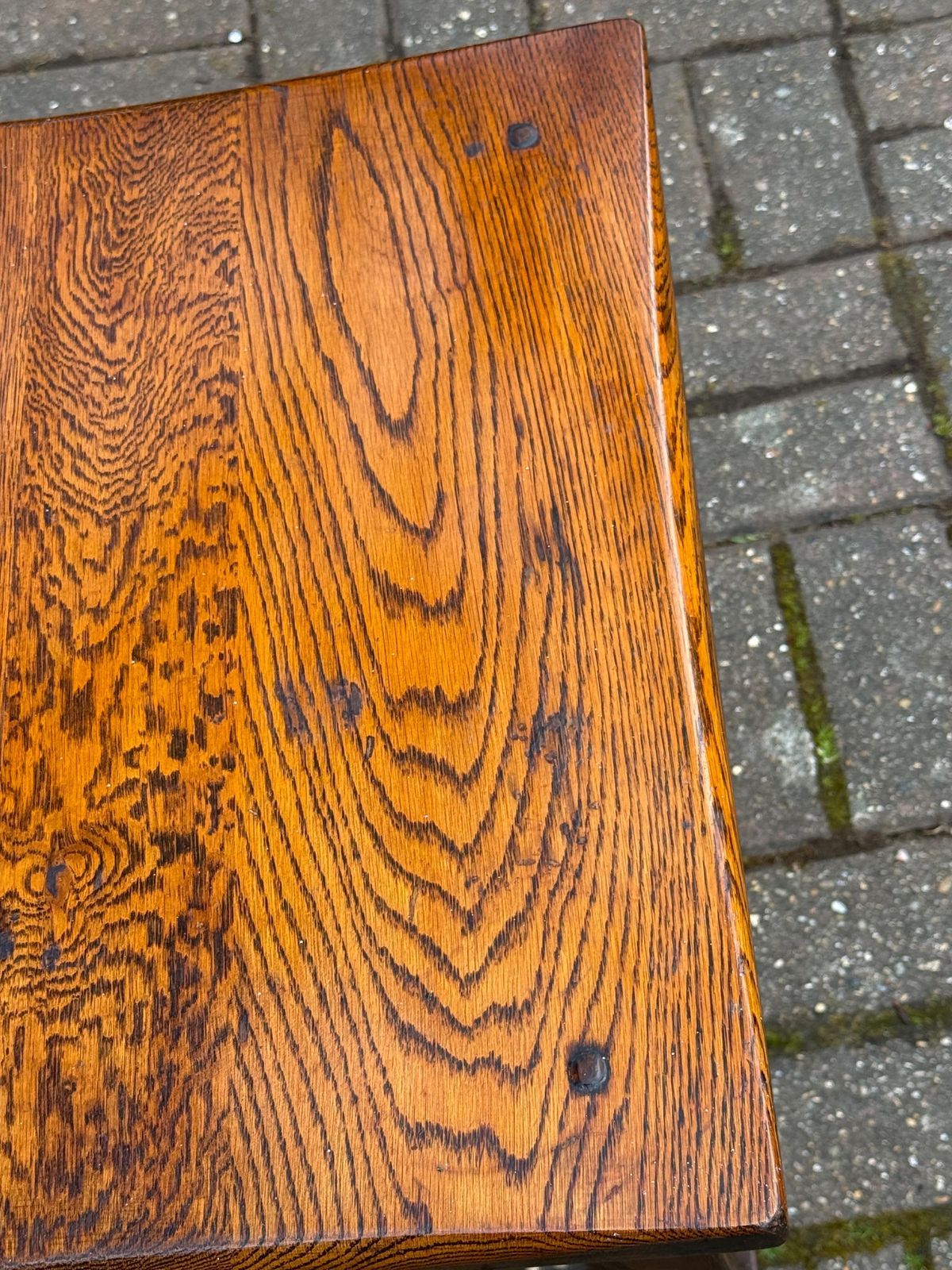 195.0 Antique Style Oak Joint Table Rustic Jacobean Revival Side Table   1960s To 70s Rustic Table 46cm W, 48cm H photo
