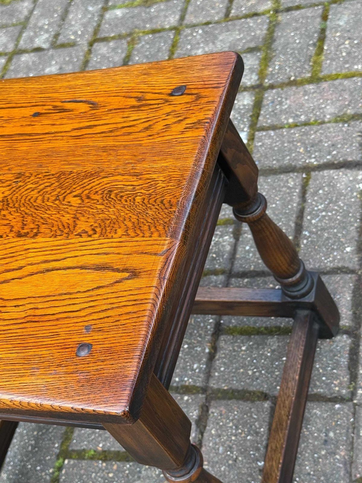 photo buy Antique Style Oak Joint Table Rustic Jacobean Revival Side Table   1960s To 70s Rustic Table 46cm W, 48cm H