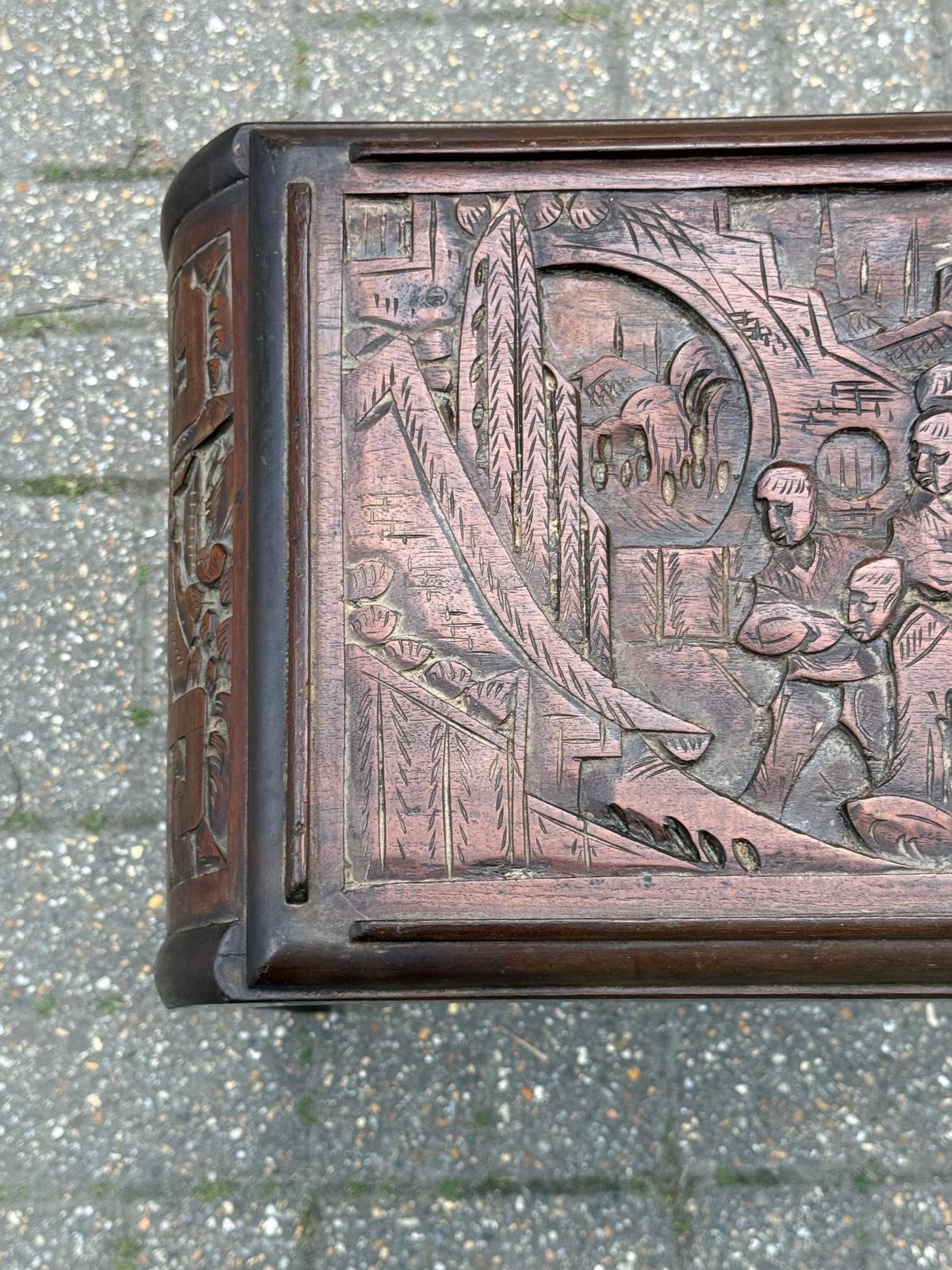 Vintage Mid Century Carved Oriental Side Table Chinoiserie Dark Wood Accent photo buy
