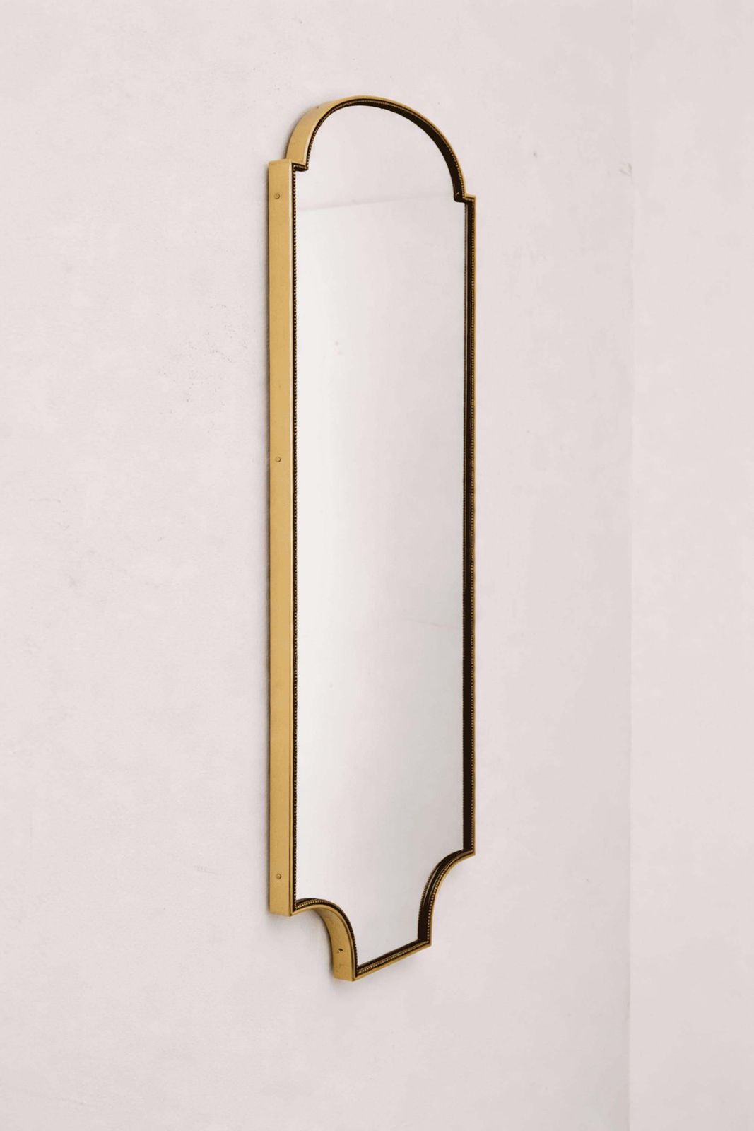 Italian Mid Century Modern Brass Shield Mirror In Gothic Style, 1960s photo 1066.0