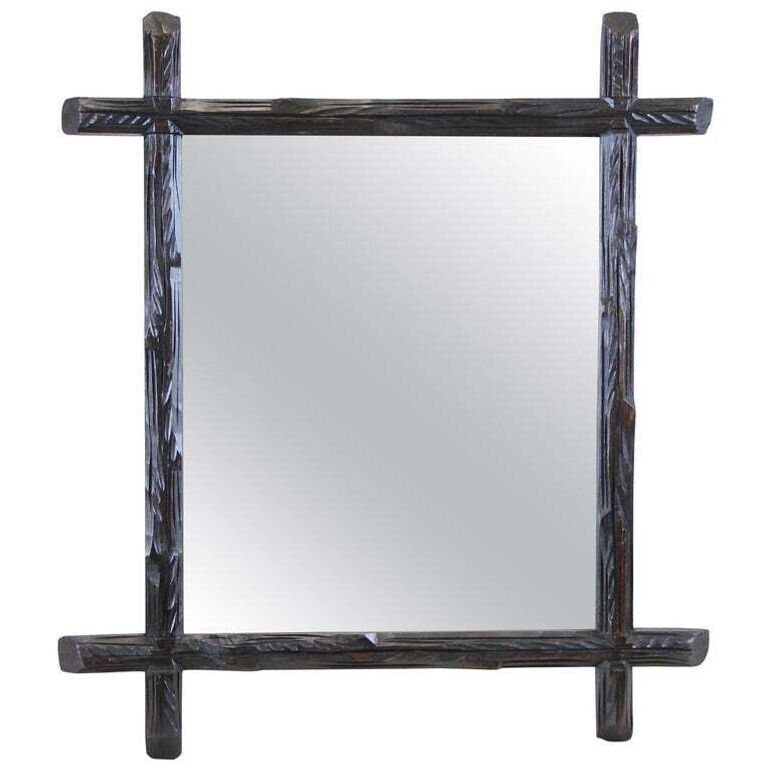 19th Century Rustic Black Forest Wall Mirror   Hand Carved, Austria, Circa 1880